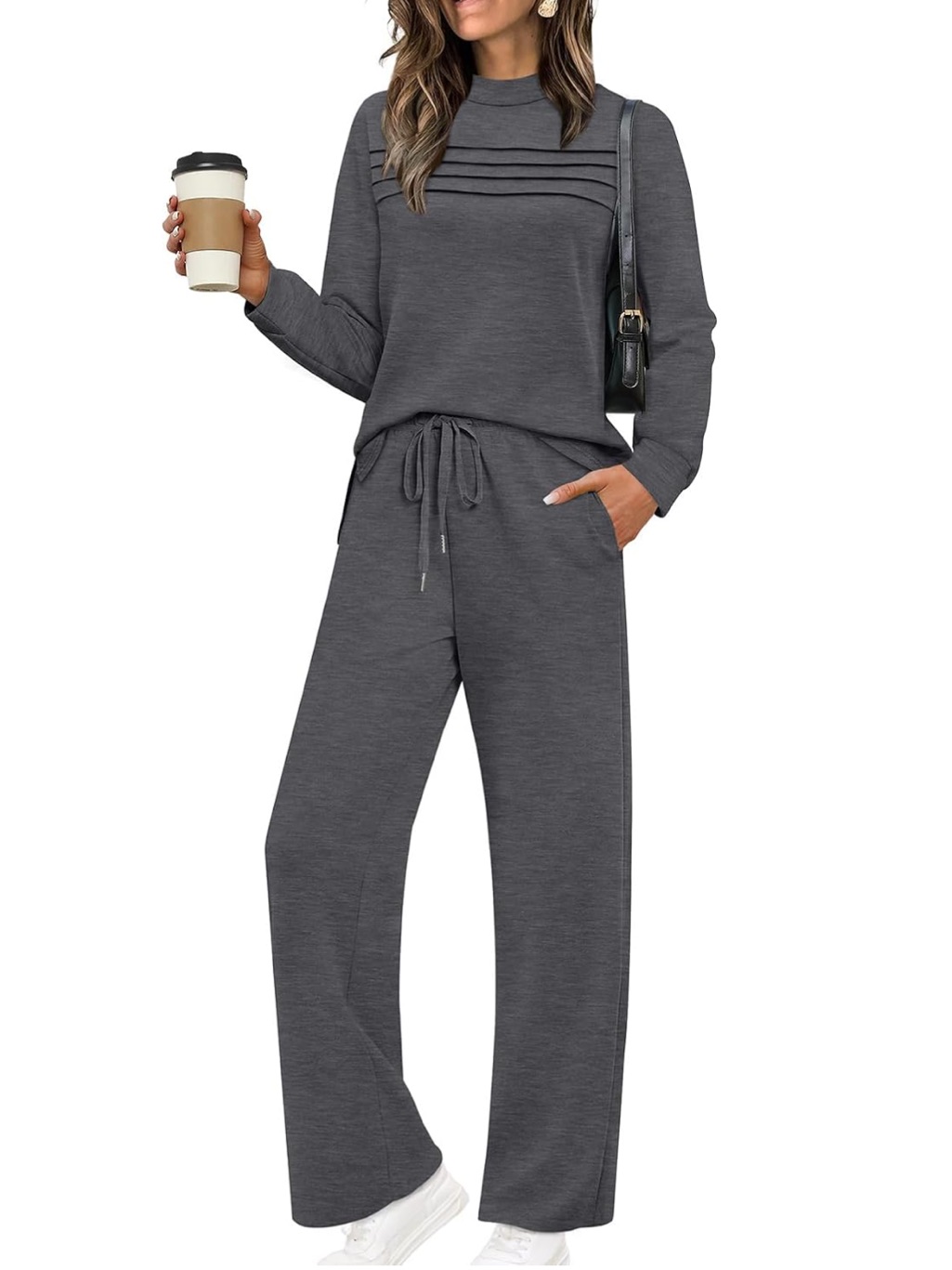 Nwt- Women's Wide-Leg Drawstring Pants Set - Charcoal Gray C#1
